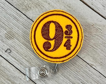 9 3/4 badge reel, 9 3/4 train ID holder, HP feltie, badge pull
