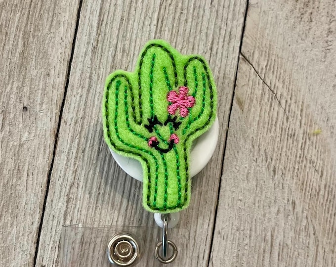 Cactus Felt Badge Reel: Desert Plant ID Holder