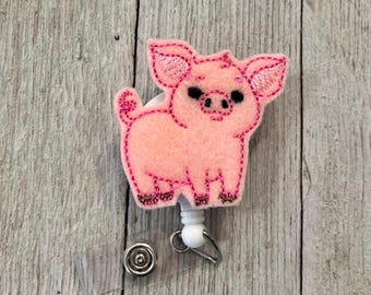 Pig Felt Badge Reel: Retractable ID Holder for Nurses, Teachers