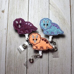 Triceratops badge holder, retractable reel, dinosaur badge holder