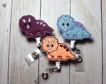 Triceratops badge holder, retractable reel, dinosaur badge holder