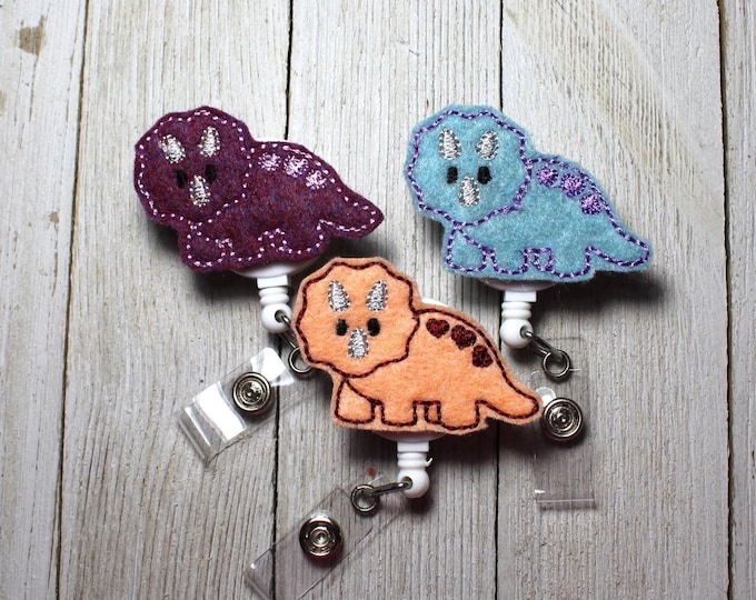 Triceratops badge holder, retractable reel, dinosaur badge holder
