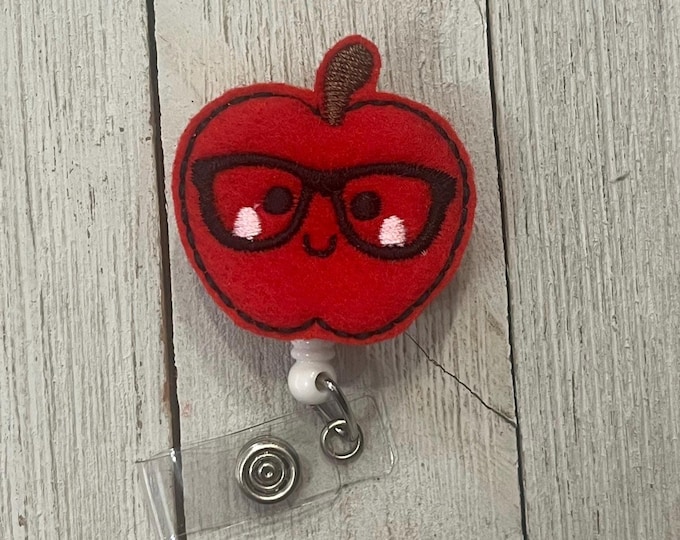 Cute Apple badge holder, retractable reel,  School badge holder, apple badge, nerd Apple