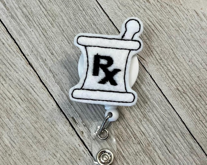 Pharmacy badge reel, pharmacist ID holder, RX feltie, badge pull