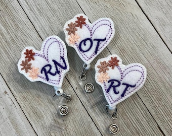 Felt Flower Heart Badge Reel: Retractable ID Holder