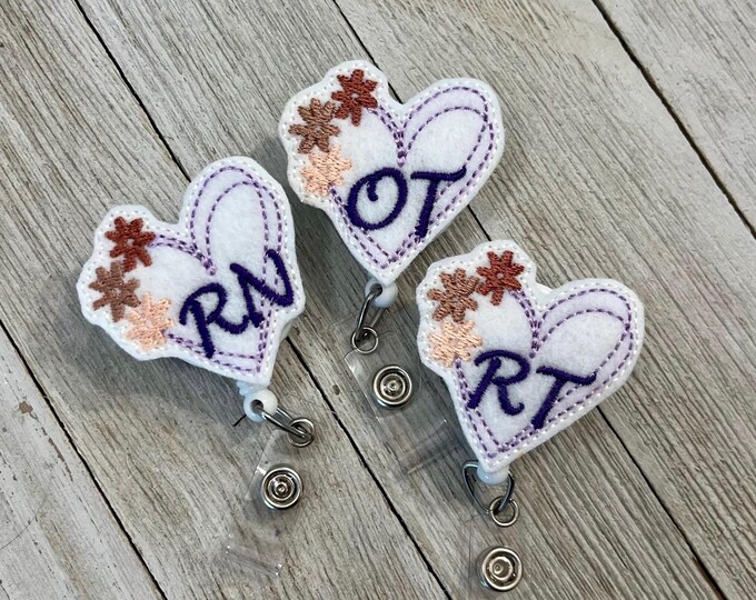 Felt Flower Heart Badge Reel: Retractable ID Holder