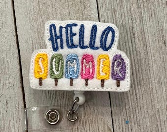 Summer badge holder, popsicle feltie, summer popsicles, retractable reel, badge holder