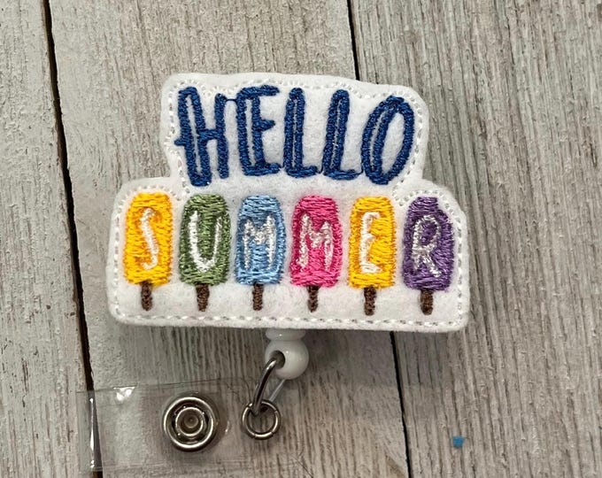 Summer badge holder, popsicle feltie, summer popsicles, retractable reel, badge holder
