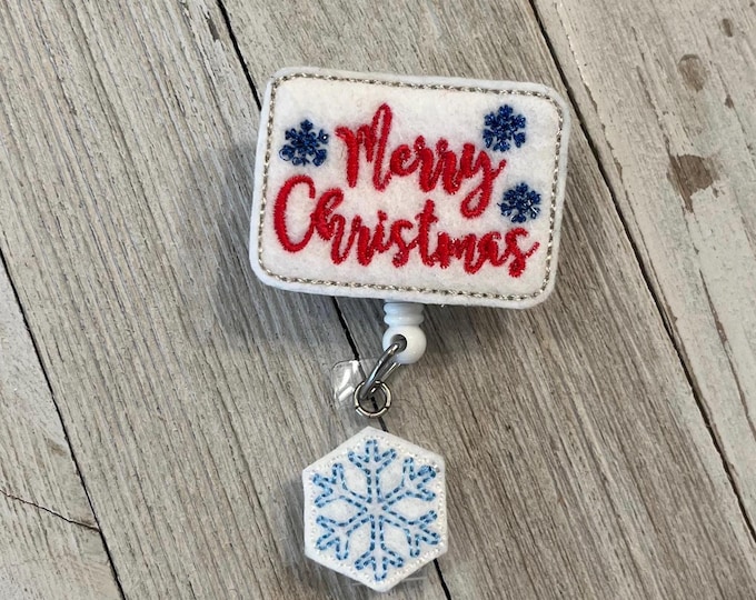 Merry Christmas Felt Badge Reel: Retractable ID Holder