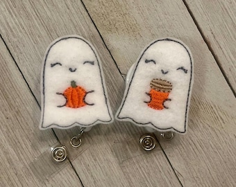 Ghost Felt Badge Holder: Retractable ID Reel, Halloween Style