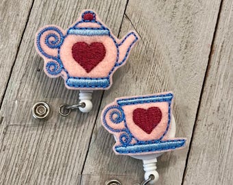 Tea Pot Felt Badge Reel: Fun ID Holder
