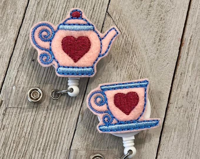 Tea Pot Felt Badge Reel: Fun ID Holder
