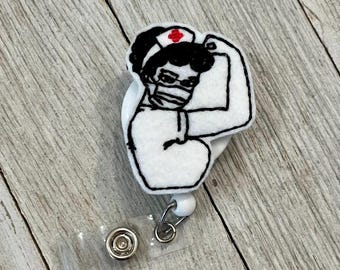 Strong nurse badge reel, strong nurse ID holder, vintage nurse feltie, badge pull