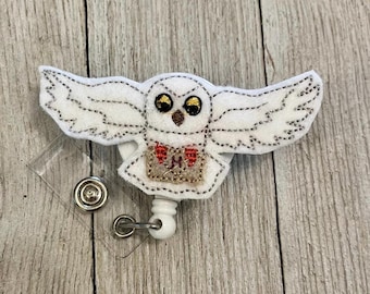 Felt Owl Badge Reel: Flying Messenger, HP ID Holder