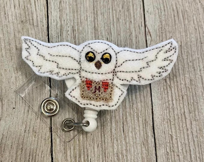 Felt Owl Badge Reel: Flying Messenger, HP ID Holder