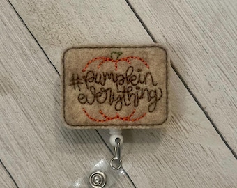 Pumpkin Felt Badge Holder: Retractable ID Reel