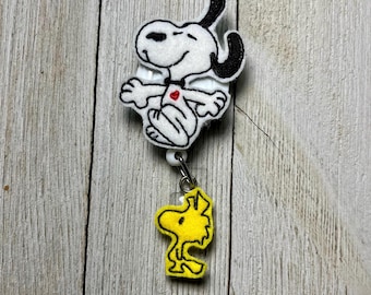 Dancing dog Felt Badge Holder: Retractable ID Clip with Bow