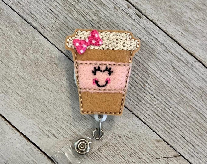 Happy Latte badge holder, coffee badge holder, latte ID holder, latter feltie, badge pull