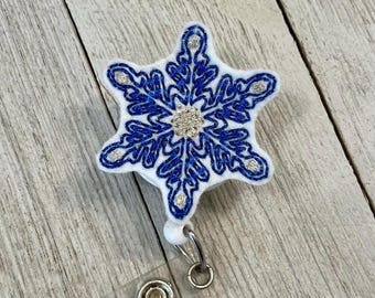 Glitter snowflake badge reel, ID holder, Wi there feltie, badge pull
