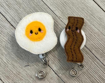 Eggs and Bacon Felt Badge Reel: Retractable ID Holder