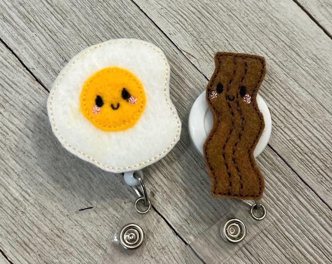 Eggs and Bacon Felt Badge Reel: Retractable ID Holder