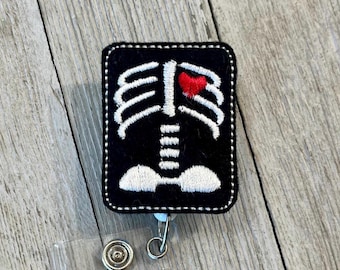 X-Ray Badge Reel: Radiologist ID Holder with Felt Bones
