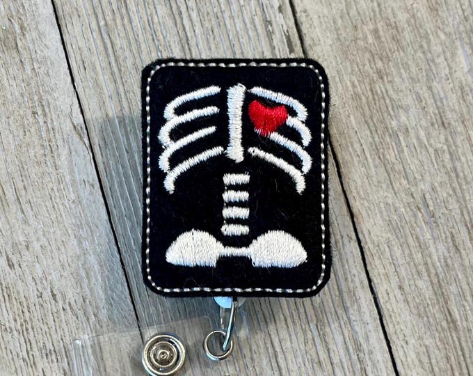 X-Ray Badge Reel: Radiologist ID Holder with Felt Bones