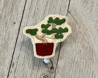 Bonsai badge reel,  Japanese ID holder, plant feltie, badge pull