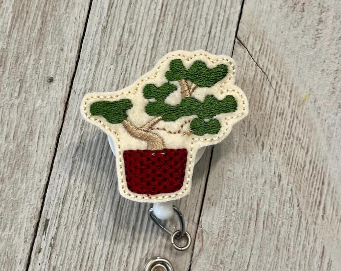 Bonsai badge reel,  Japanese ID holder, plant feltie, badge pull