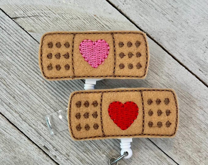 Heart, Band-Aid badge, wheel, heart, Band-Aid ID holder, Band-Aid faultie, badge pull
