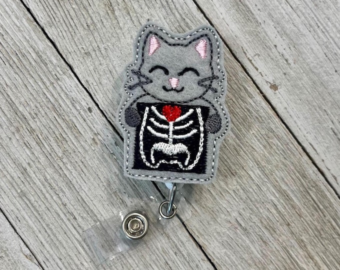 X-Ray kitty badge holder, Xray cat badge holder, Xray tech badge, Xray feltie, badge pull