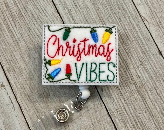 Christmas Vibes badge reel, Christmas vibes ID holder, Christmas feltie, badge pull