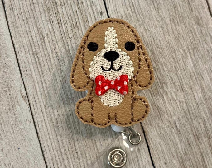 Beagle badge holder, vinyl beagle badge holder, beagle with bow, beagle feltie, badge pull