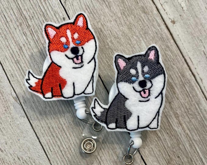 Husky dog badge holder, Husky ID holder, Husky feltie, badge pull