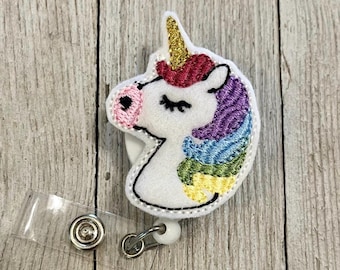 Unicorn Felt Badge Reel: Retractable ID Holder