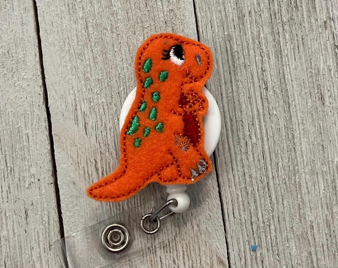T-Rex badge holder, dinosaur badge holder, dinosaur feltie, retractable, real, badge holder