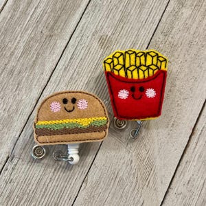Hamburger badge reel, French fries ID holder, Burger feltie, badge pull