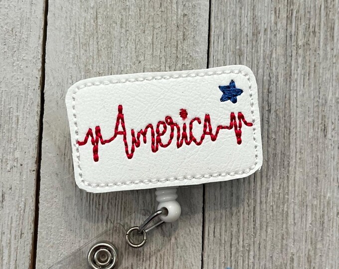 America badge holder, USA badge holder, America, Feltie, patriotic ID holder, retractable reel