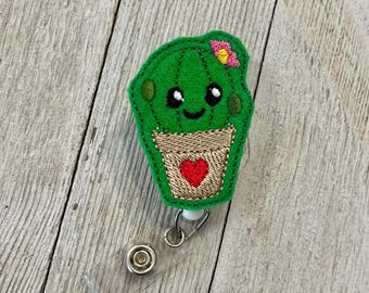 Cactus Felt Badge Reel: Heart Plant ID Holder