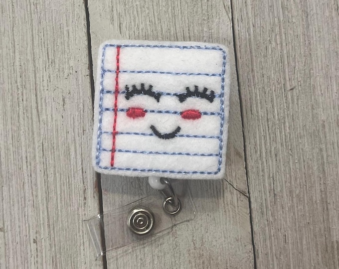 Paper badge holder, retractable reel,  School badge holder, sheet of paper, happy paper