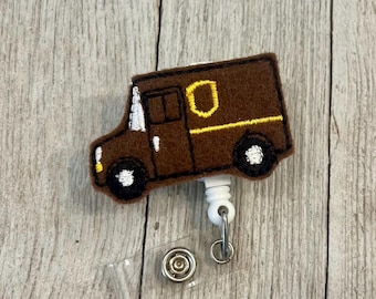 Mail Truck Badge Reel: Felt Postage Truck ID Holder