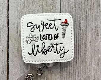 USA badge holder, land of liberty ID holder, America feltie, badge holder, retractable reel