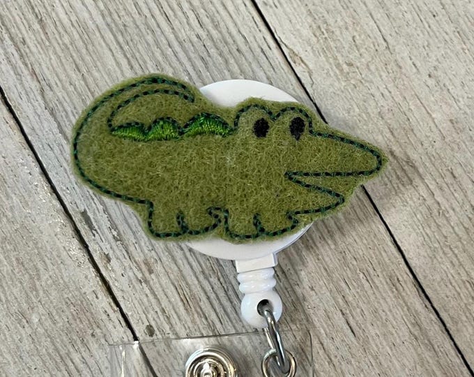 Alliagator badge reel, reptile ID holder, gator feltie, badge pull