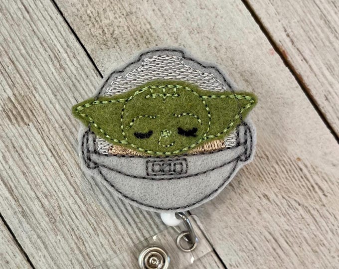 Green alien badge reel, Green alien ID holder, green alien feltie, badge pull