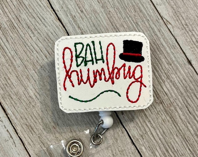 Bah humbug badge reel, humbug ID holder, Scrooge badge, humbug feltie, badge pull