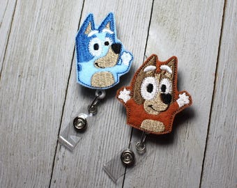 Dog badge holder, retractable reel, cartoon badge