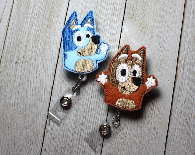 Dog badge holder, retractable reel, cartoon badge