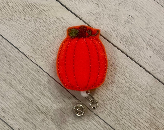 Pumpkin badge holder, pumpkin ID, pumpkin feltie, retractable reel, badge pull