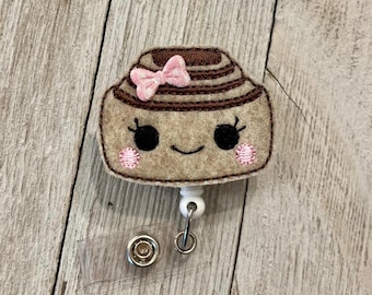 Cinnamon Roll Felt Badge Reel: ID Holder, Sweet Treat
