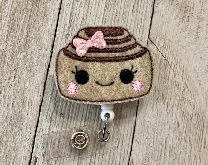 Cinnamon Roll Felt Badge Reel: ID Holder, Sweet Treat